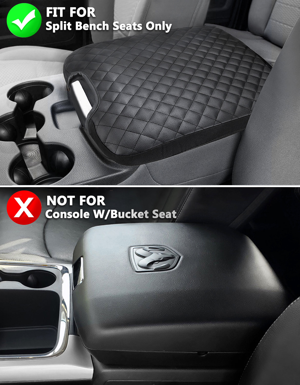Center Console Armrest Cover For Dodge Ram 2019-2025 - Vinyl Leather, Black