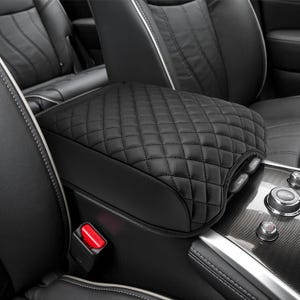 Fits 2013-2020 Infiniti QX60 PU Leather Center Console Lid Middle Armrest Cover Pad Cushion Protector Custom Pet Anti-Scratch KBH Black