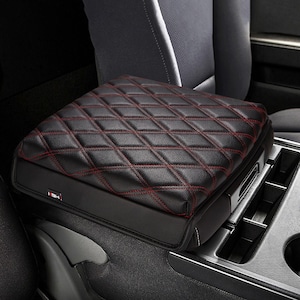 Fits 2014-2018 Chevy Silverado 1500 2500 3500 Bench Jump Seat Center Middle Console Lid Armrest Cover Pad Anti-Scratch Cushion Red Stitch