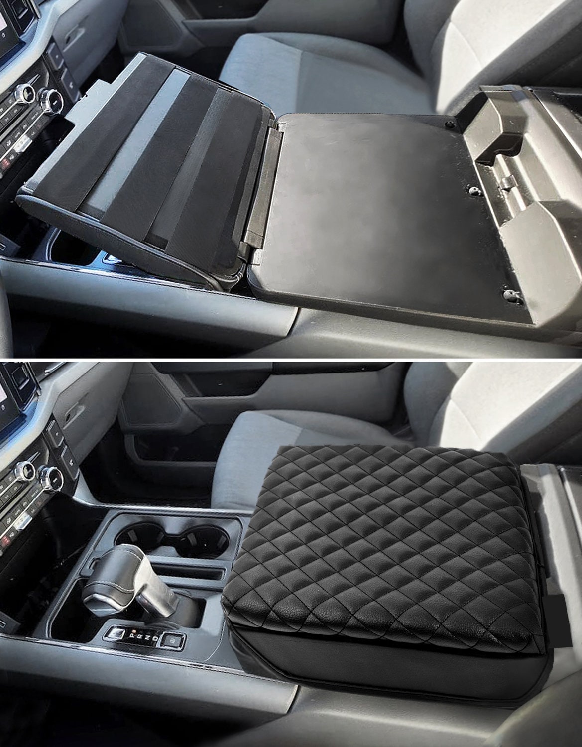 DBEIXIWEI Tapa De Consola Central, Funda Para Reposabrazos De Piel De Microfibra Para Ford F150 2015-2022 Con Consola De Asiento De Salto 40/20/40