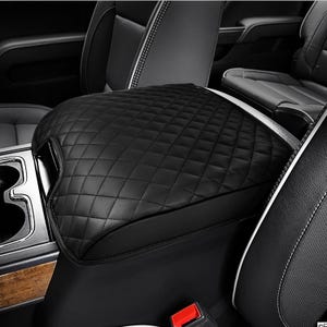 Fits 2014-2018 Chevy Silverado GMC Sierra Bucket Seat Center Console Lid Middle Armrest Cover Pad Car Interior Cushion Pet Protector Black