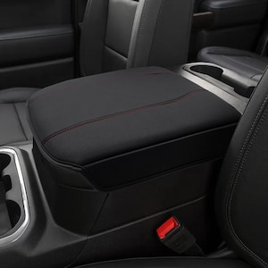 Fits 2019-2025 Chevy Silverado GMC Sierra Bucket Seat Console Center Armrest Lid Cover Cushion Protective Pad Anti-Scratch Red Stitching KBH
