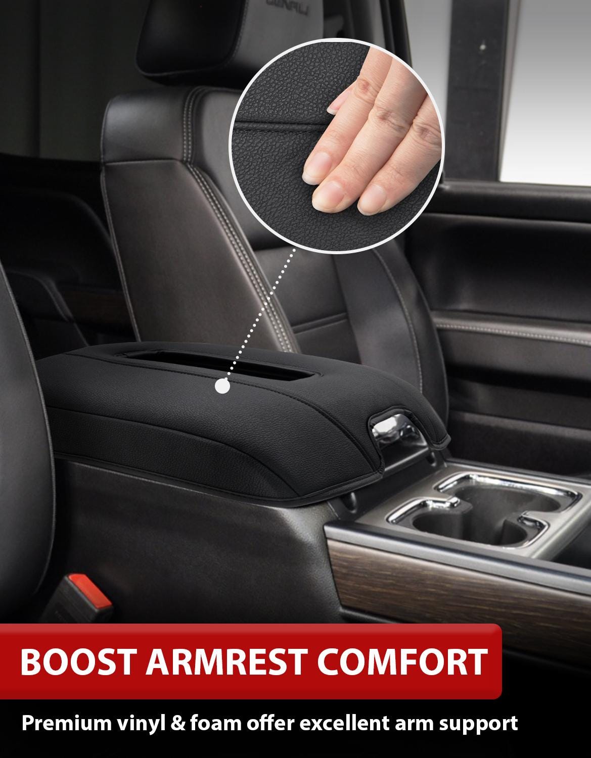 Black Stitch Console Armrest Cover For 2014-2018 Chevy Silverado & GMC Sierra 1500 (40/20/40 Bench)
