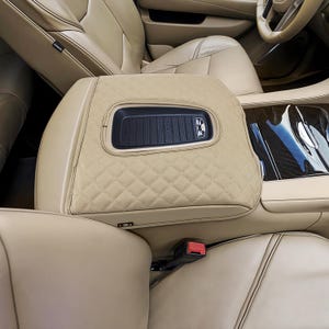Fits Cadillac Escalade 2015-2020 PU Leather Center Console Lid Middle Armrest Cover Pad Car Pet Cushion Protector Anti-Scratch KBH Beige