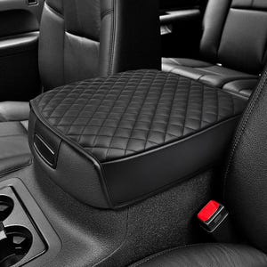 Fits GMC Yukon XL 1500 2500 3500 2007-2014 PU Leather Middle Center Console Lid Armrest Covering Cushion Protector Pet Anti-Scratch Black