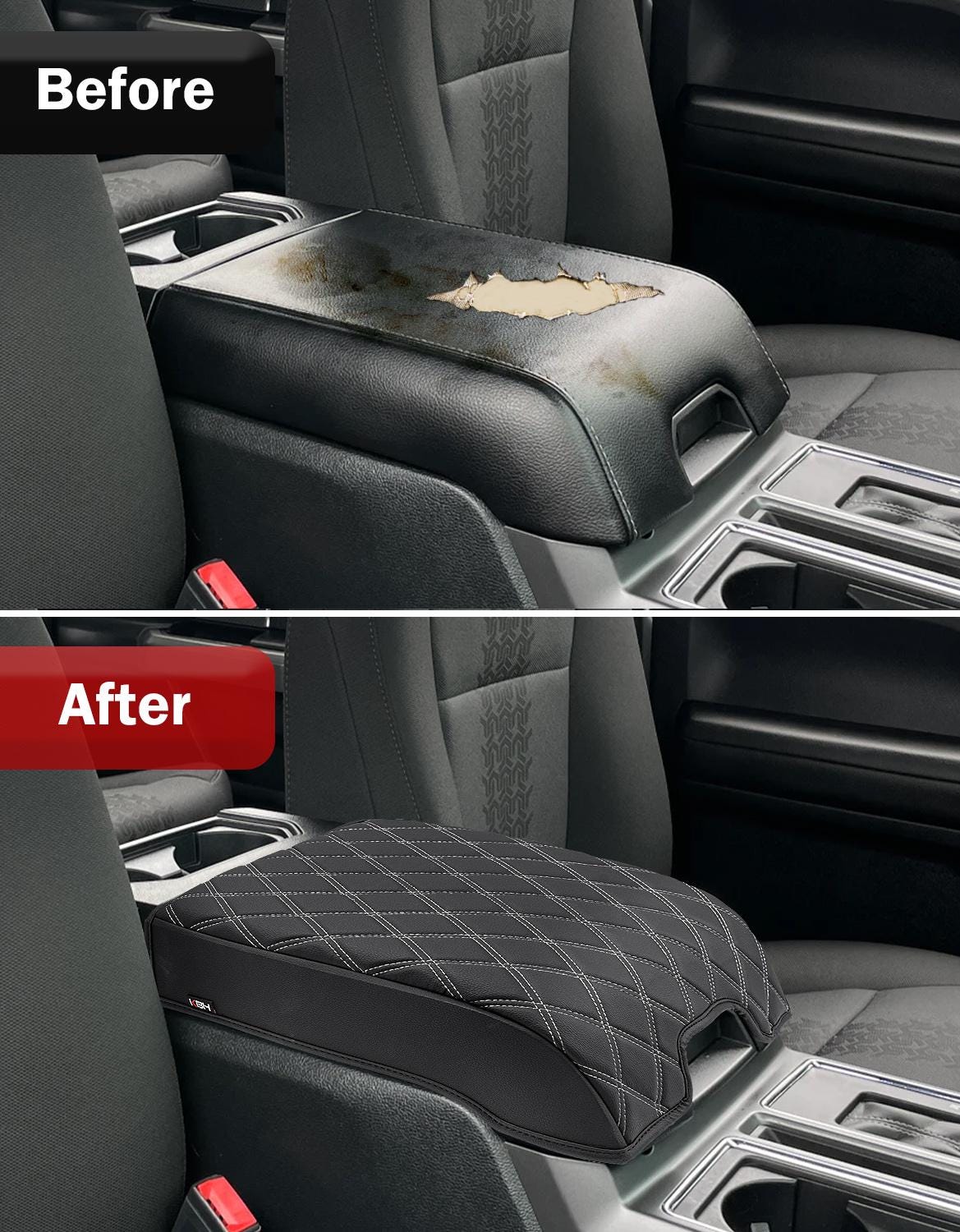 Comfy Microfiber Leather Center Console Armrest Cover Pad For Ford F250 F350 F450 Super Duty 2017-2022 & F-150 2015-2020