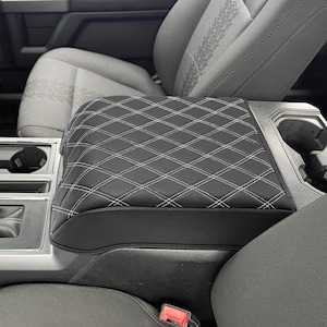 Fit 2017-2022 Ford F250 F350 F450 Super Duty Bucket Seat Console Lid Middle Armrest Cover Pad Cushion Protector Pet Anti-Scratch Gray Stitch