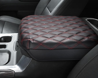 Fits 2021-2026 GMC Yukon Bucket Seat PU Leather Center Console Lid Armrest Cover Pad Pet Cushion Protector Anti-Scratch Red Stitch KBH