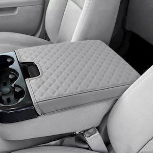 Fit 2007-2014 Chevrolet Silverado Tahoe Suburban Jump Seat Center Console Lid Armrest Leather Cover Cushion Pad Custom Pet Anti-Scratch Gray