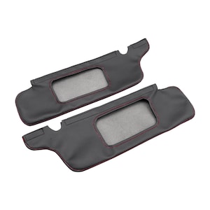 Fits Ford Mustang 1994-2004 Sun Visor Black Vinyl Leather Replacement Trim Cover Auto Car Interior Upholstery KBH Red Stitch