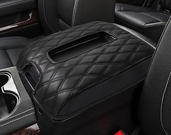 Fits 2015-2020 GMC Yukon XL Bucket Seat Vinyl Leather Center Console Lid Middle Armrest Cover Pet Cushion Protector Anti-Scratch KBH Black