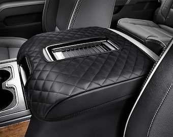 Fits 2015-2020 GMC Yukon XL Bucket Seat Leather Middle Center Console Lid Armrest Cover Pad Pet Cushion Protector Anti-Scratch KBH Black