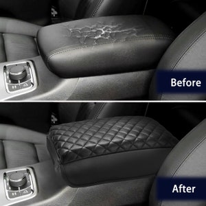 Genuine Black Leather Console Lid Armrest Cover Fits For 2011-2019