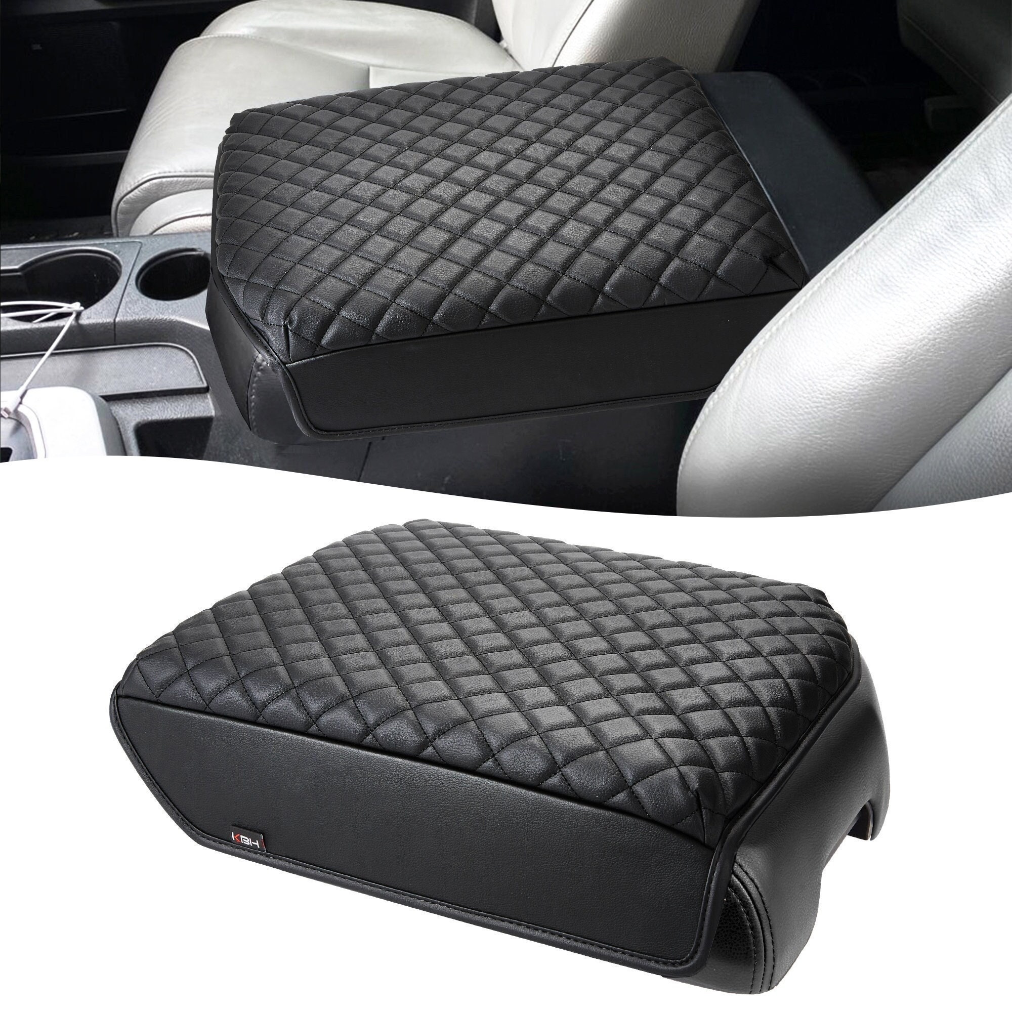 Fits Toyota Sequoia 2008-2015 PU Leather Middle Center Console Lid Armrest  Covering Pad Cushion Protector Custom Pet Anti-scratch KBH Black 