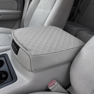 Fits Chevy Tahoe Silverado 1500 2500 3500 2007-2014 Bucket Seat Center Console Lid Armrest Cover Leather Cushion Pad Pet Anti-Scratch Gray