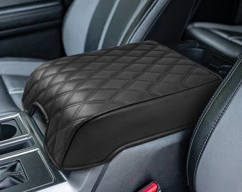 Compatible con Ford F-350 Super Duty 2017-2022, asiento de cubo, consola central de piso completo, tapa, reposabrazos, almohadilla protectora, cojín, antirrayas, color negro