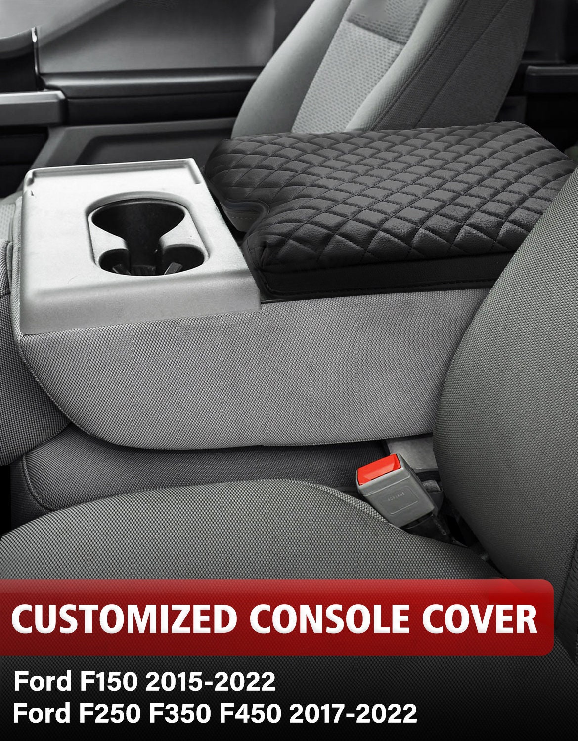 Gray Synthetic Leather Console Armrest Cover For Ford F250 Jump Seat 2011-2016