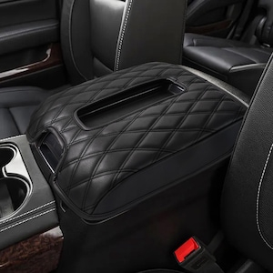 Fits 2014-2018 GMC Sierra 1500 2500 3500 Bucket Seat Leather Center Console Lid Armrest Cover Pet Cushion Pad Protector Anti-Scratch Black