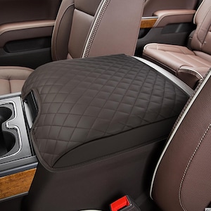 Fits 2014-2018 Chevy Silverado GMC Sierra Bucket Seat Center Console Lid Armrest Covering Pad Car Interior Cushion Protector Cocoa Brown