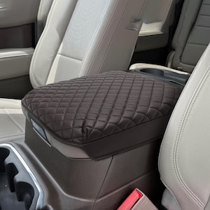 Fits 2021-2025 Chevy Tahoe, Suburban & GMC Yukon Bucket Seat Leather Center Console Lid Armrest Cover Pad Cushion Protector Dark Brown
