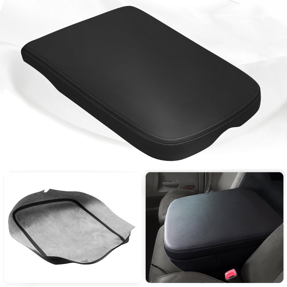 Fits Dodge RAM 1500 2500 3500 2002-2008 Replacement Vinyl Leather Center  Console Lid Armrest Cover Truck Interiors Upholstery KBH Black 