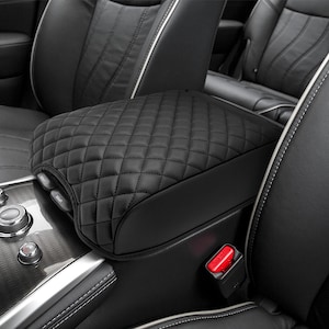 Fits 2013-2020 Nissan Pathfinder PU Leather Center Console Lid Middle Armrest Cover Cushion Protector Custom Pet Anti-Scratch KBH Black