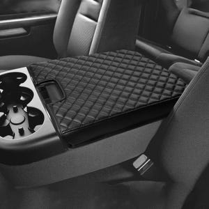 Fits 2007-2014 Chevy Silverado 1500 2500 3500 Jump Seat Center Console Lid Armrest Leather Cover Cushion Pad Custom Pet Anti-Scratch Black
