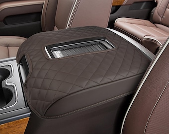 Fits 2014-2018 Chevy Silverado 1500 2500 3500 Bucket Seat Center Console Lid Armrest Cover Pad Cushion Protector Leather Cocoa Brown by KBH