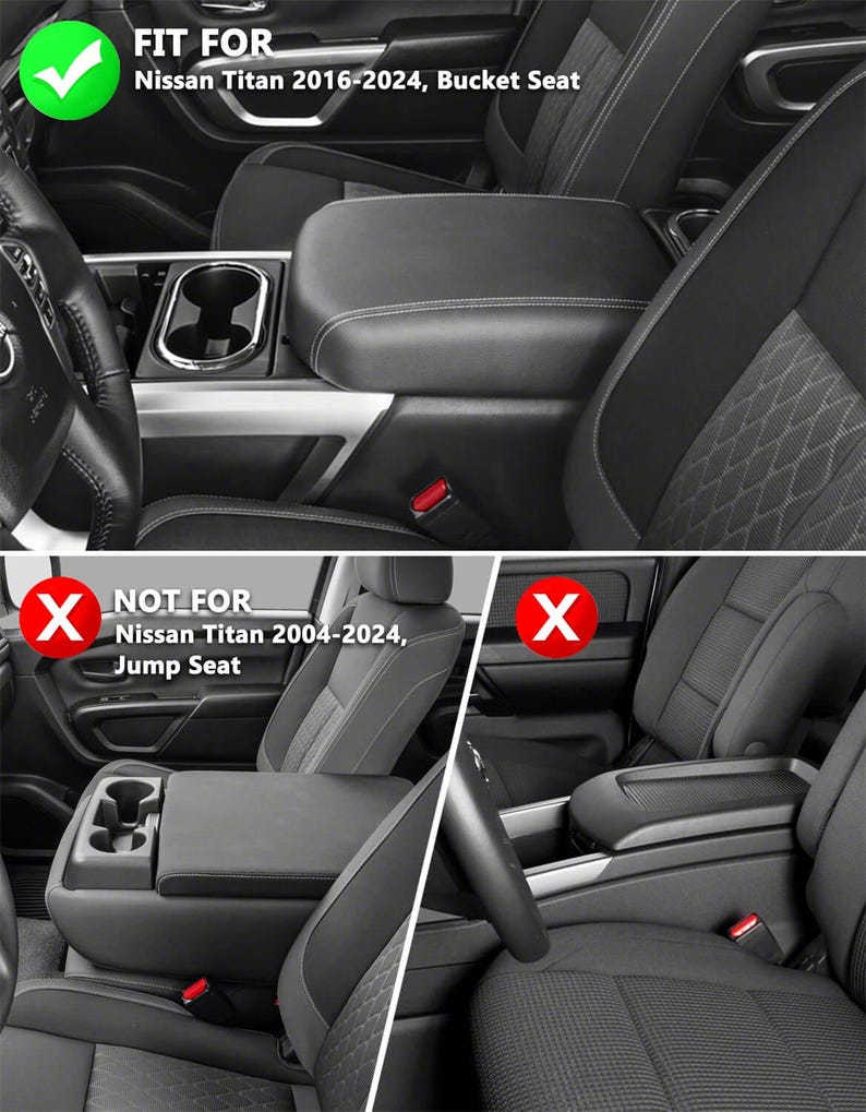 Fits 2016-2025 Nissan Titan Bucket Seat Middle Console Lid Armrest ...