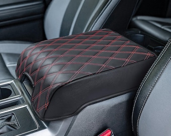 Fits 2017-2022 Ford F-350 Super Duty Bucket Seat Full Floor Center Console Lid Armrest Cover Pad Cushion Protector - Red Stitch - by KBH