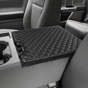 Fits 2017-2026 Ford F-350 Super Duty with Jump Seat Center Console Lid Folding Middle Armrest Cover Pad Cushion Protector Custom Black KBH