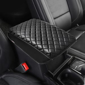 Fits Ford Explorer 2020-2026 Center Console Lid Armrest Cover - Black Vinyl Faux Leather - Diamond Quilted Protective Anti-Scratch by KBH