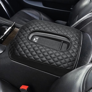 Fits Cadillac Escalade 2015-2020 PU Leather Center Console Lid Middle Armrest Cover Pad Car Pet Cushion Protector Anti-Scratch KBH Black