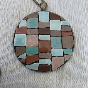 Earthy pendant, mosaic pendant, beautiful, mosaic, necklace, jewelry, Handmade Mosaic pendant with chain, gift