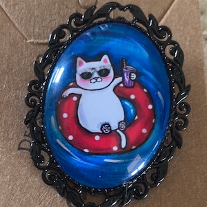 Cats in pool, summer cat, unique brooch, cat pin,cat lover gift, cat jewelry