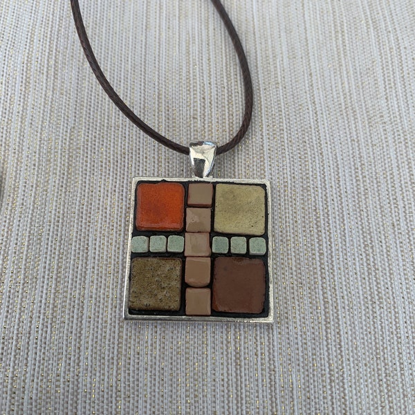 Autumn colors pendant, mosaic pendant, Fall, mosaic, necklace, jewelry, Handmade Mosaic pendant with cord, gift