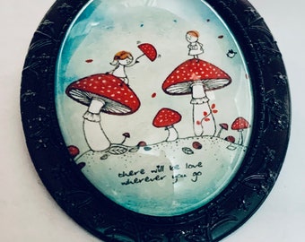 Mushroom brooch, cartoon mushroom and people, mushroom love pin, brooch, pin, mushroom