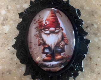 Gnome Brooch: Glass Cabochon in Lightweight Resin Setting