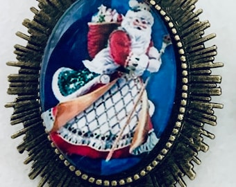 ヴィンテージ エナメル サンタ ベル ブローチ：クリスマス ピン - Etsy