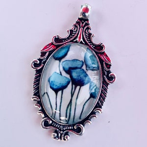 Blue poppies pendant, blue poppies poppy jewelry, poppy pendant, floral pendant, nature pendant