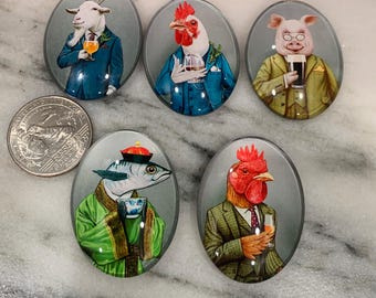 Magneti in vetro con animali in giacca e cravatta: decorazioni culinarie originali (30 x 40 mm)