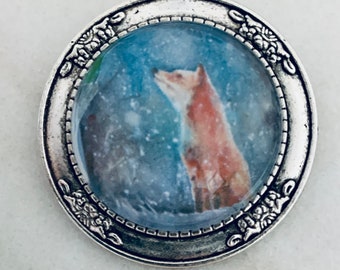 Broche Fox in Snow: zilveren metalen dierenpin