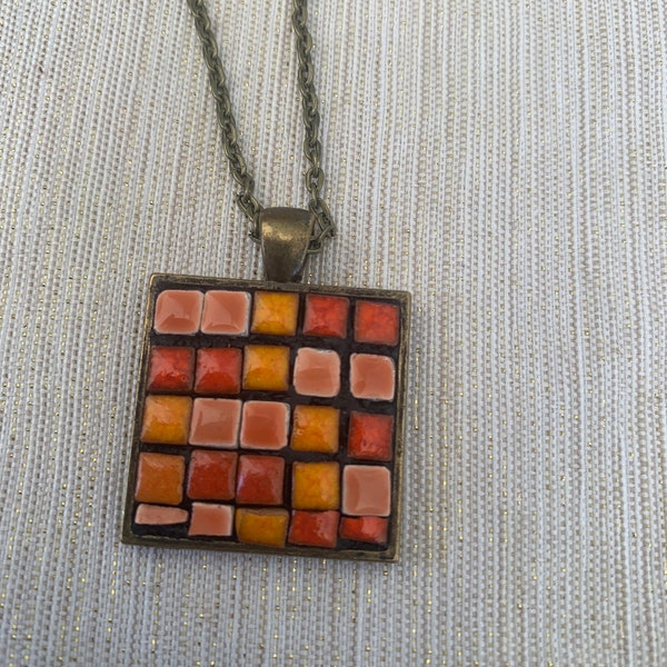 Herbstfarben Anhänger, Mosaik Anhänger, Herbst, Mosaik, Halskette, Schmuck, Handmade Mosaik Anhänger mit Schnur, Geschenk