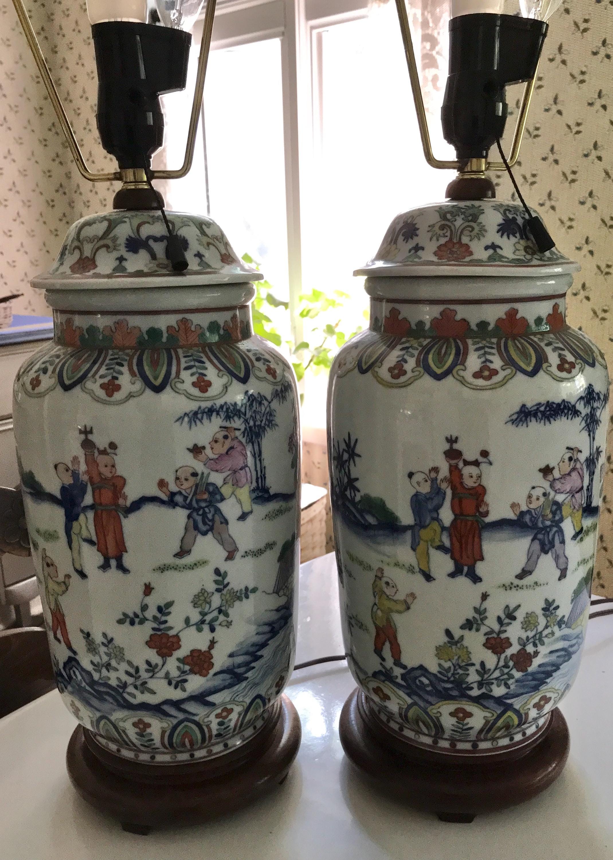 Two Vintage Hand-painted Porcelain Chinoiserie Lamps - Etsy