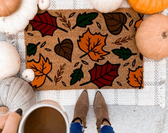 Leaves Fall Welcome Mat, October Doormat, Fall Season,
