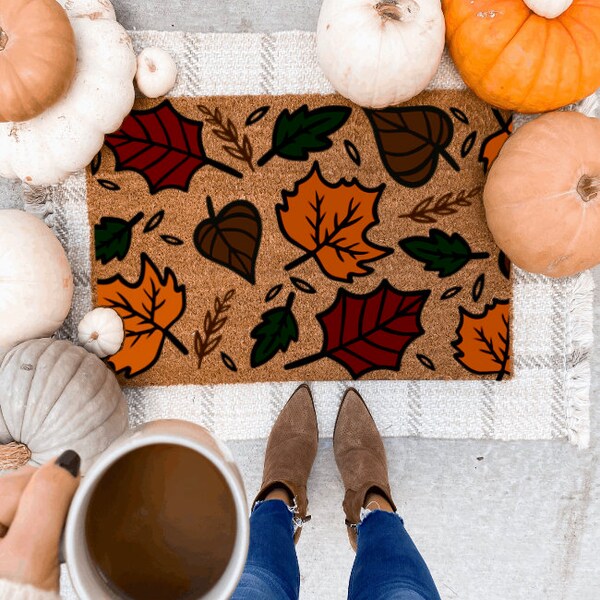 Leaves Fall Welcome Mat, October Doormat, Fall Season,