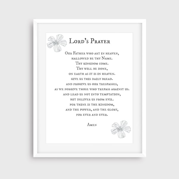 Lord's Prayer, Inpirational Typography Print, 8x10 Printable, Farmhouse Wall Decor, Recovery Gift, Religious Gift, Living Room Wall Decor