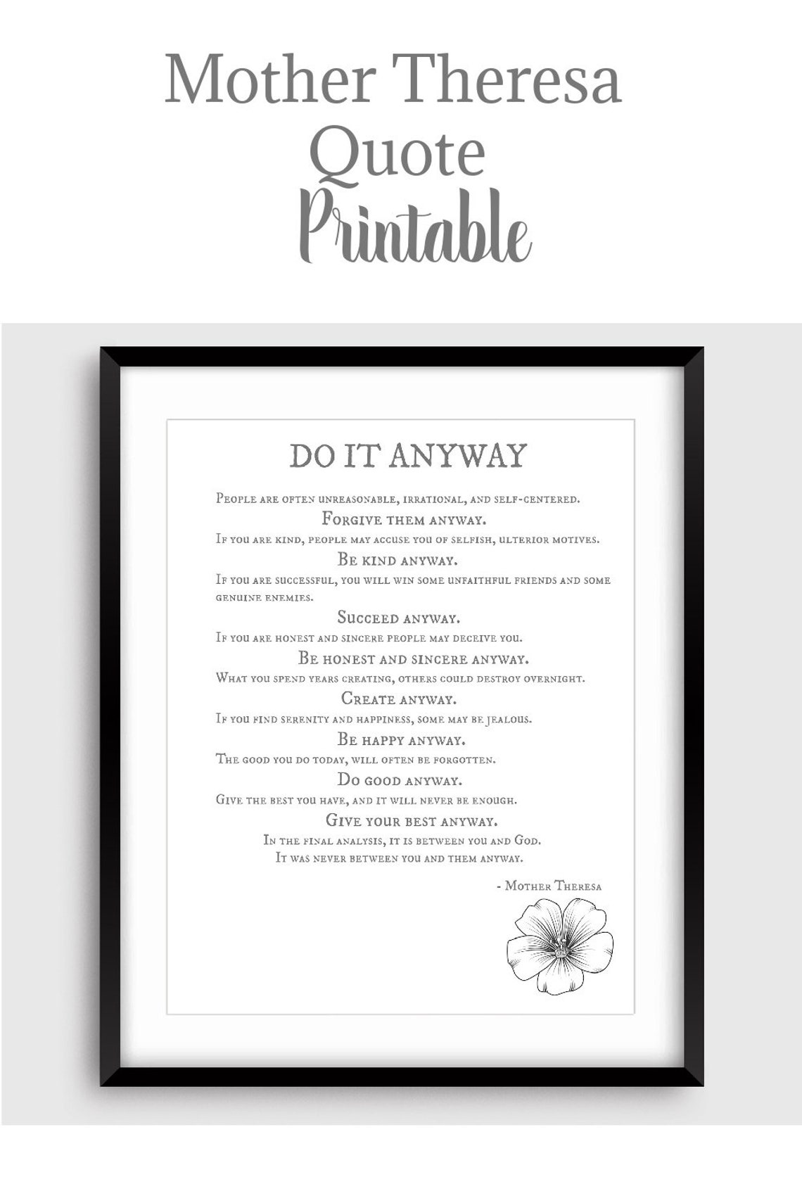 Mother Theresa Typography Quote - Etsy