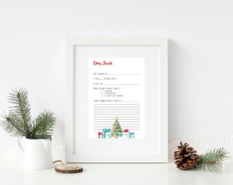 Dear Santa Letter/Kids Indoor Christmas Craft/Kid Indoor Holiday Fun Activity/Christmas Wish List To Santa/Kid Christmas Room 8x10 Printable