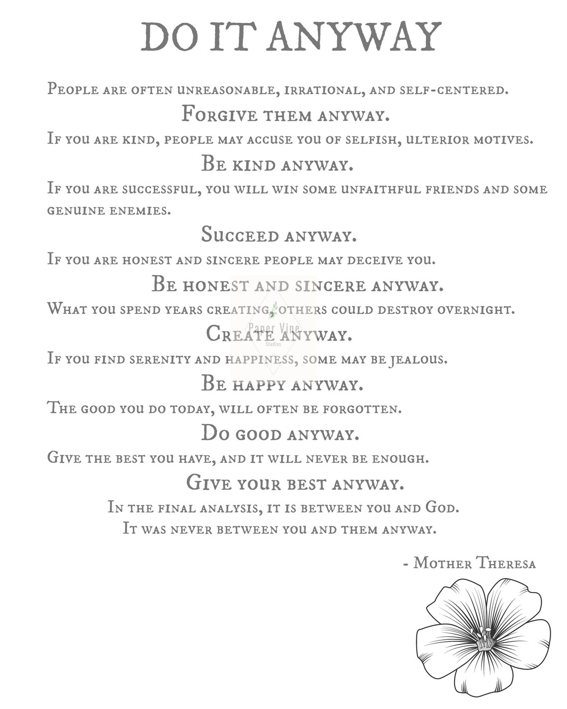 Mother Theresa Typography Quote - Etsy